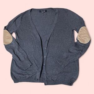 Forever 21 Charcoal Cardigan with Beige Elbow Patches